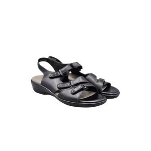 SAS Women's Size 9 M‎ US NWOB Black Leather Strappy Comfort Sandals Wedges Heels